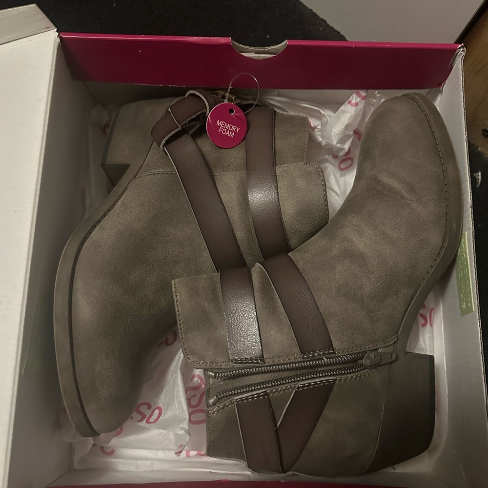 SO Brown Ankle Booties with Buckle Details
